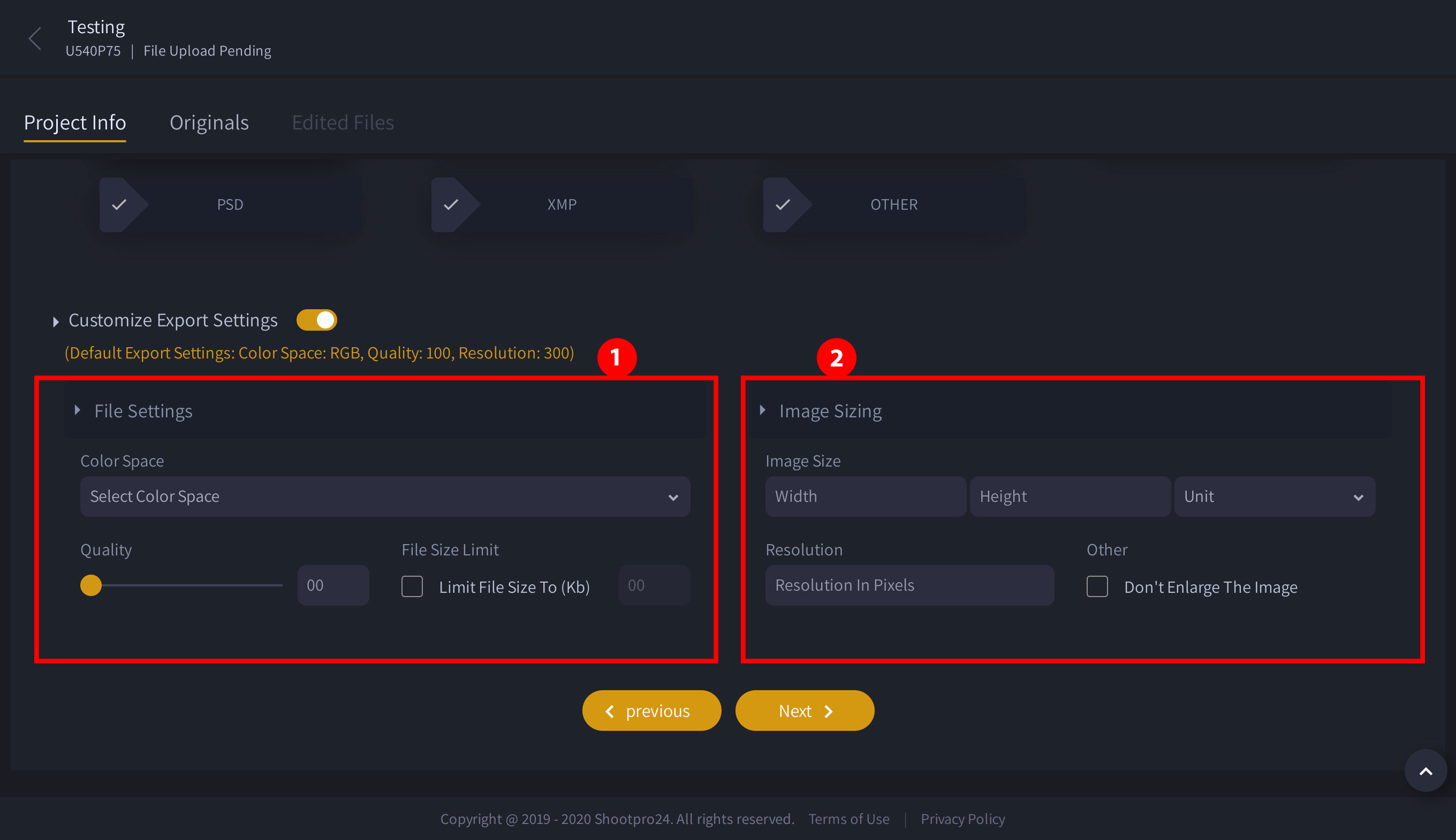 Advanced Export Settings